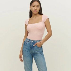 Reformation Bardot Ribbed Knit Top S